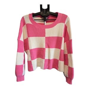 ADORA Hot Pink & Cream Checkerboard Crewneck Sweater